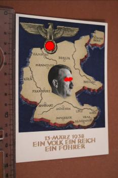 Postcard - March 13, 1938 One People One Reich One Leader Special Stamp Vienna